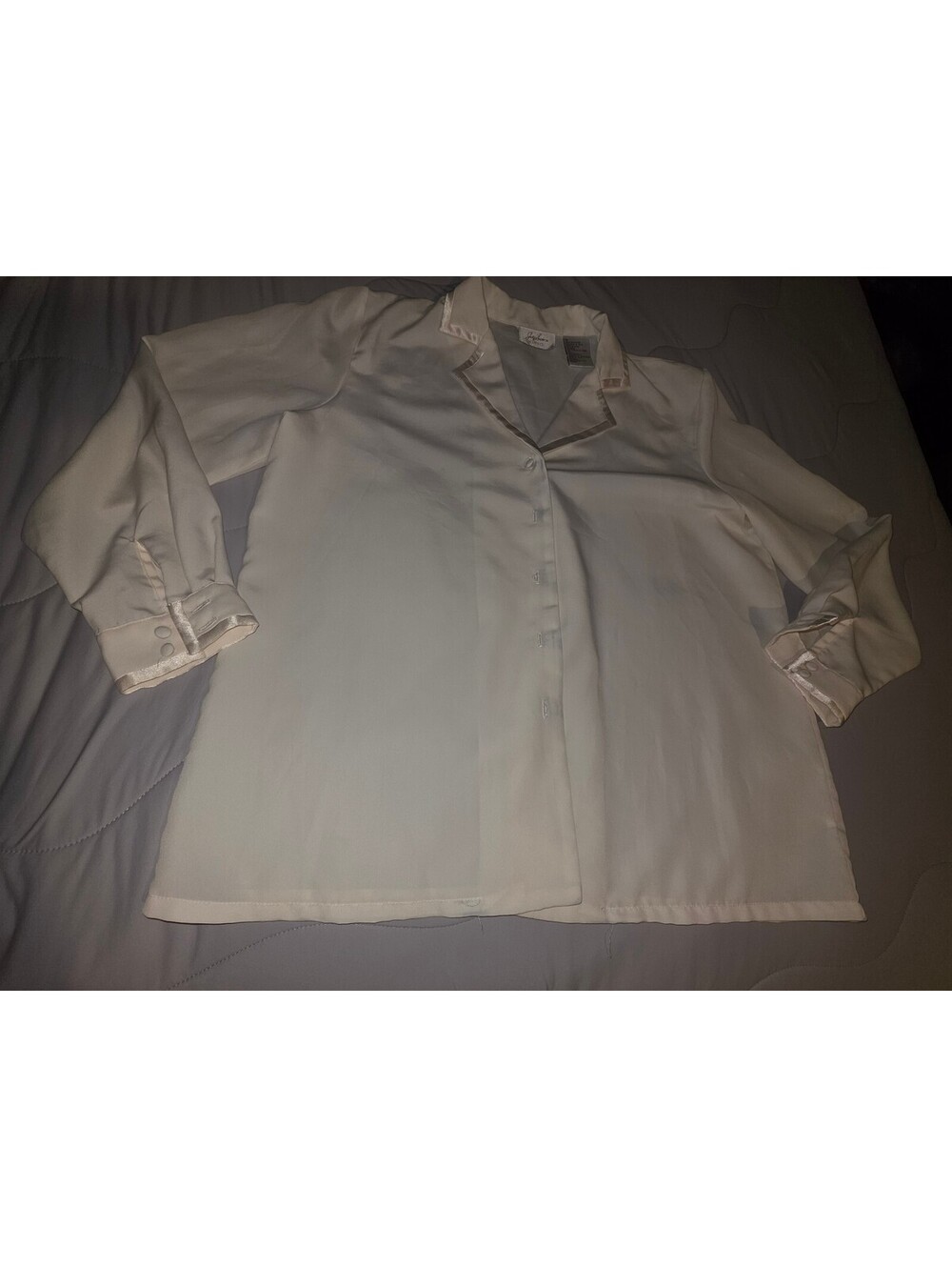 Vintage Womens Cream White Ivory Button Down 3/4 Sleeve 70s Size 14